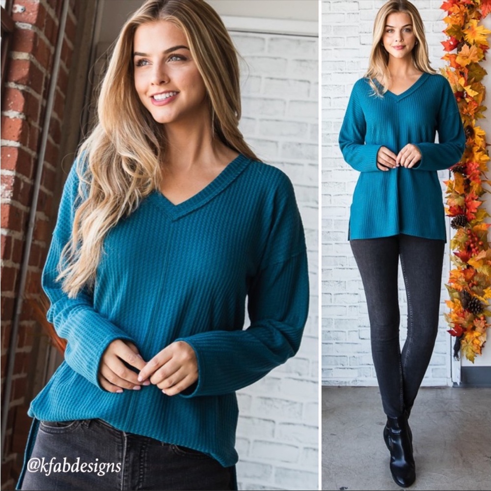 KFabDesigns Super Soft Waffle Knit Top with Top Stitching Detail